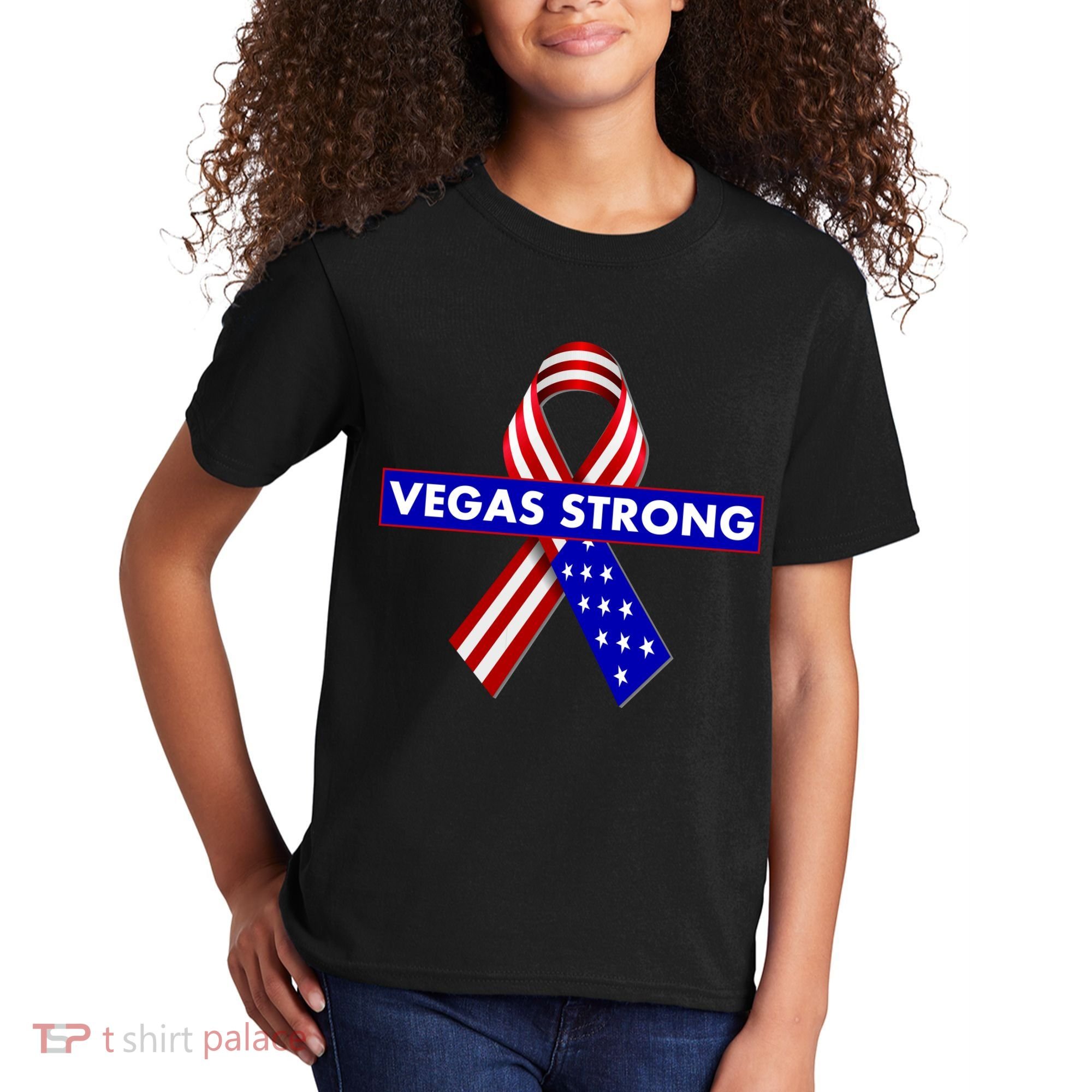 Vegas Strong USA Flag Ribbon Kids T-Shirt