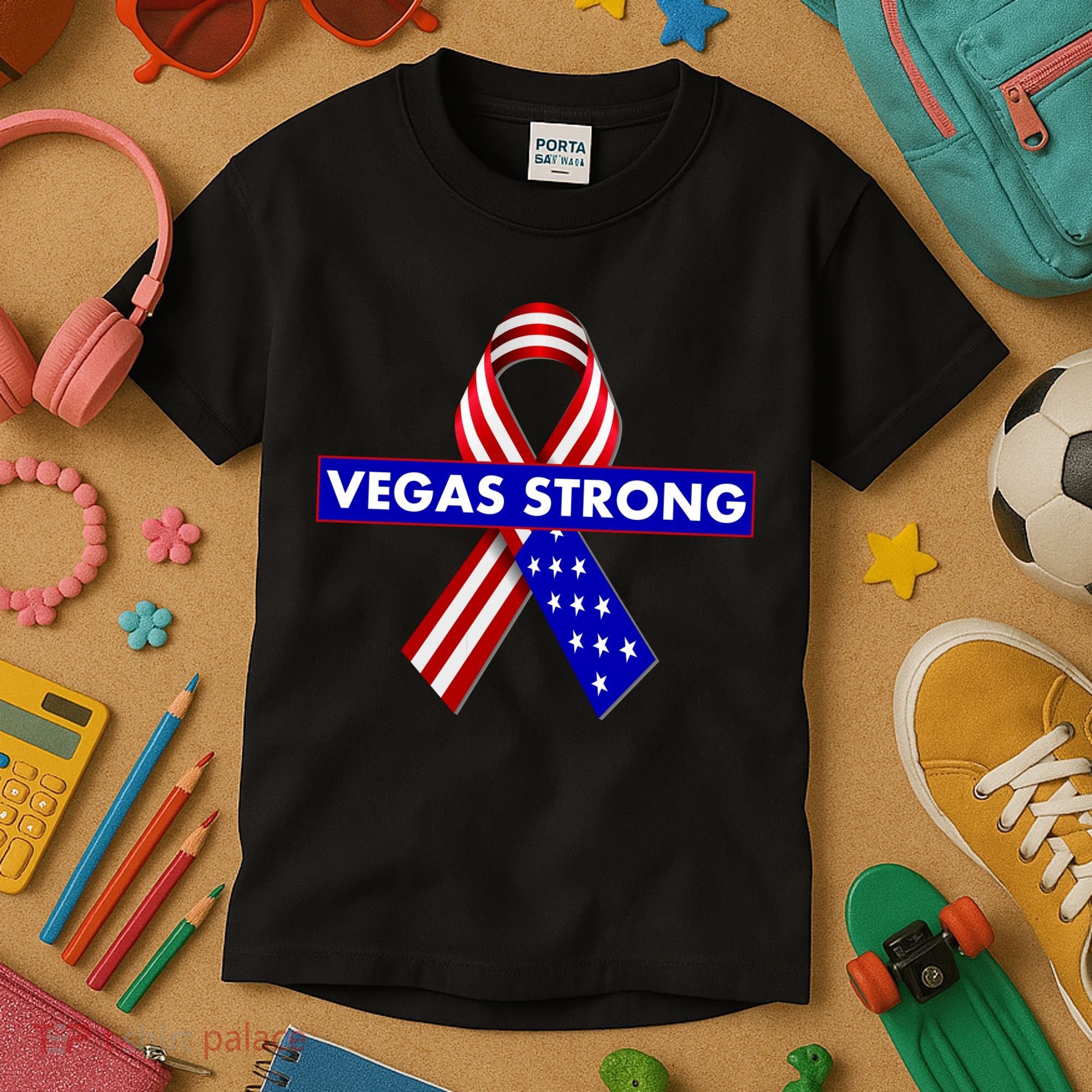 Vegas Strong USA Flag Ribbon Kids T-Shirt
