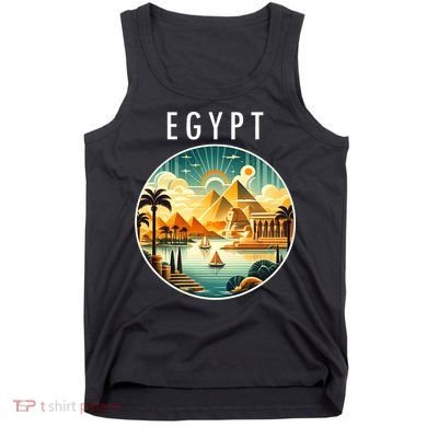 Vintage Egyptian Landscape Art Pyramids And Sun Tank Top