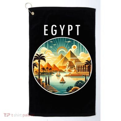 Vintage Egyptian Landscape Art Pyramids And Sun Golf Towel