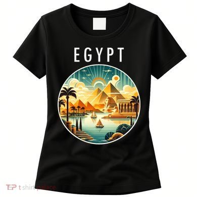 Vintage Egyptian Landscape Art Pyramids And Sun Women's T-Shirt