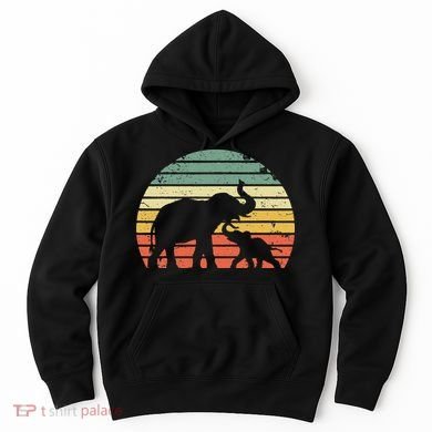 Vintage Elephant Retro Sunset Colors Silhouette Hoodie
