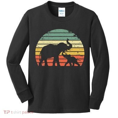Vintage Elephant Retro Sunset Colors Silhouette Kids Long Sleeve Shirt