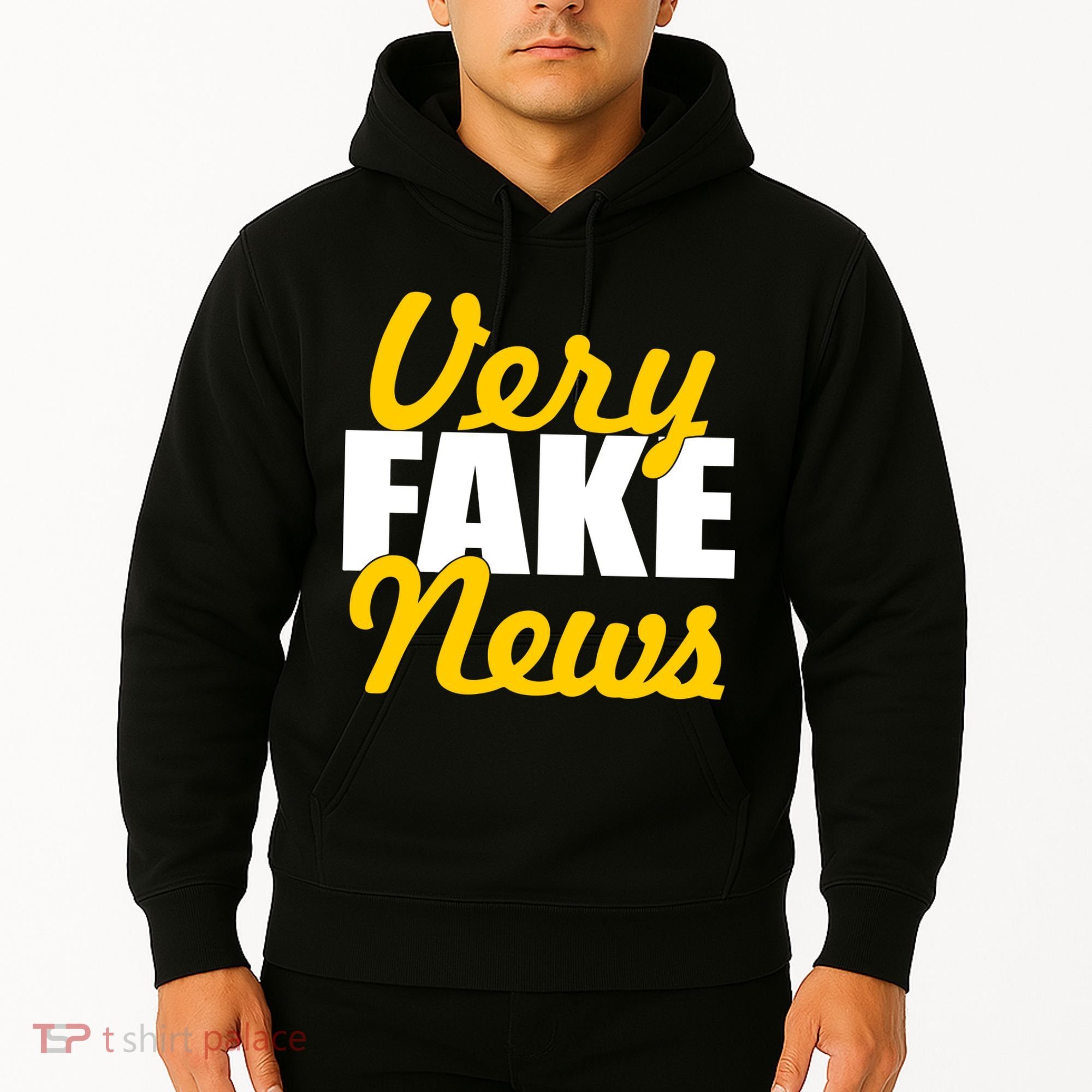 Very Fake News Black & Gold Script Hoodie