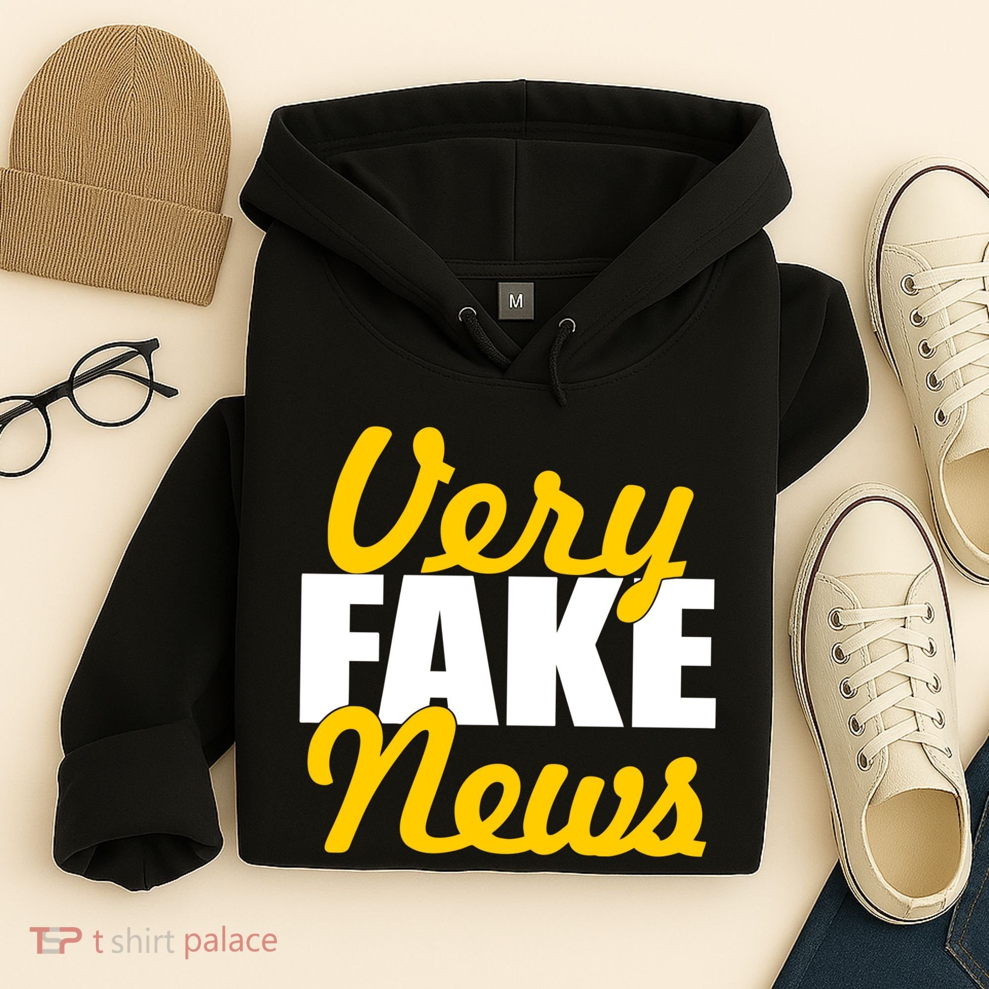 Very Fake News Black & Gold Script Hoodie