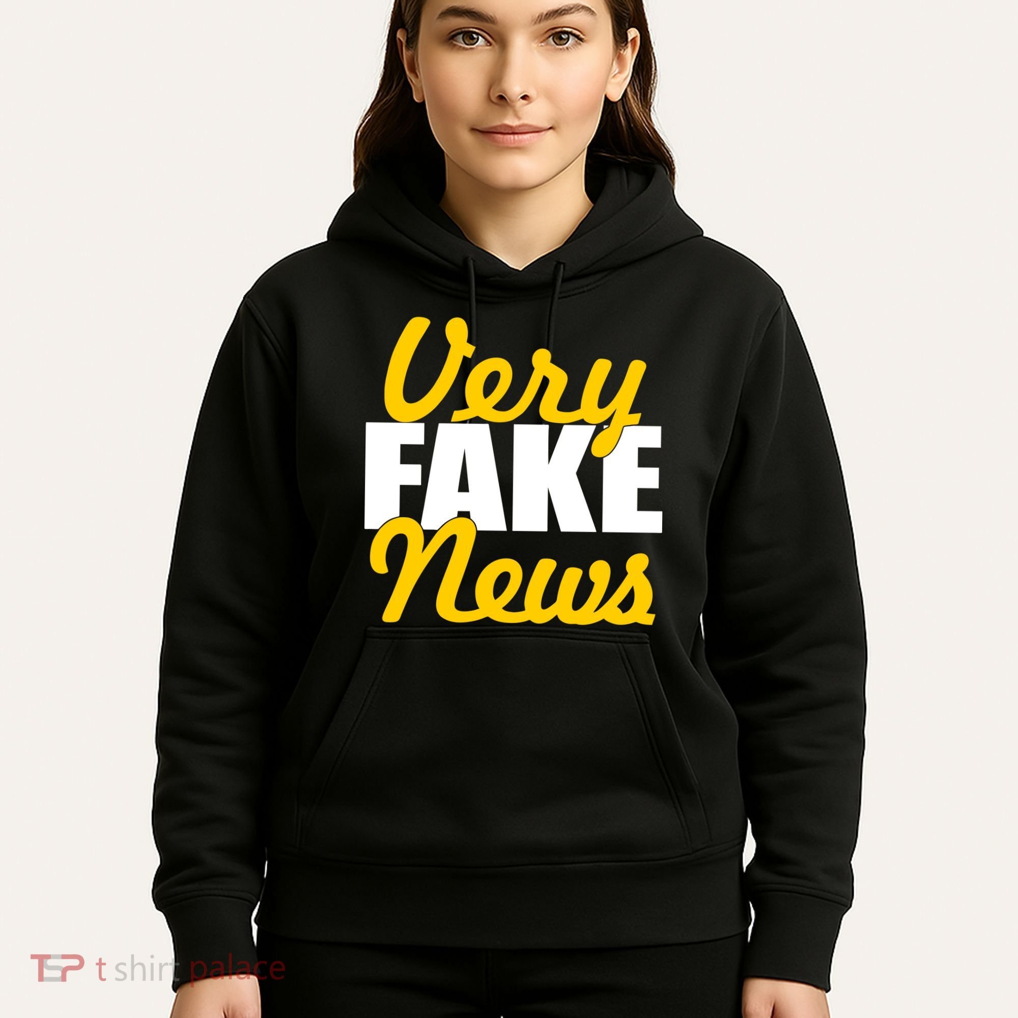 Very Fake News Black & Gold Script Hoodie