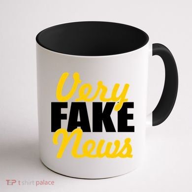 Very Fake News Black & Gold Script Coffee Mug back