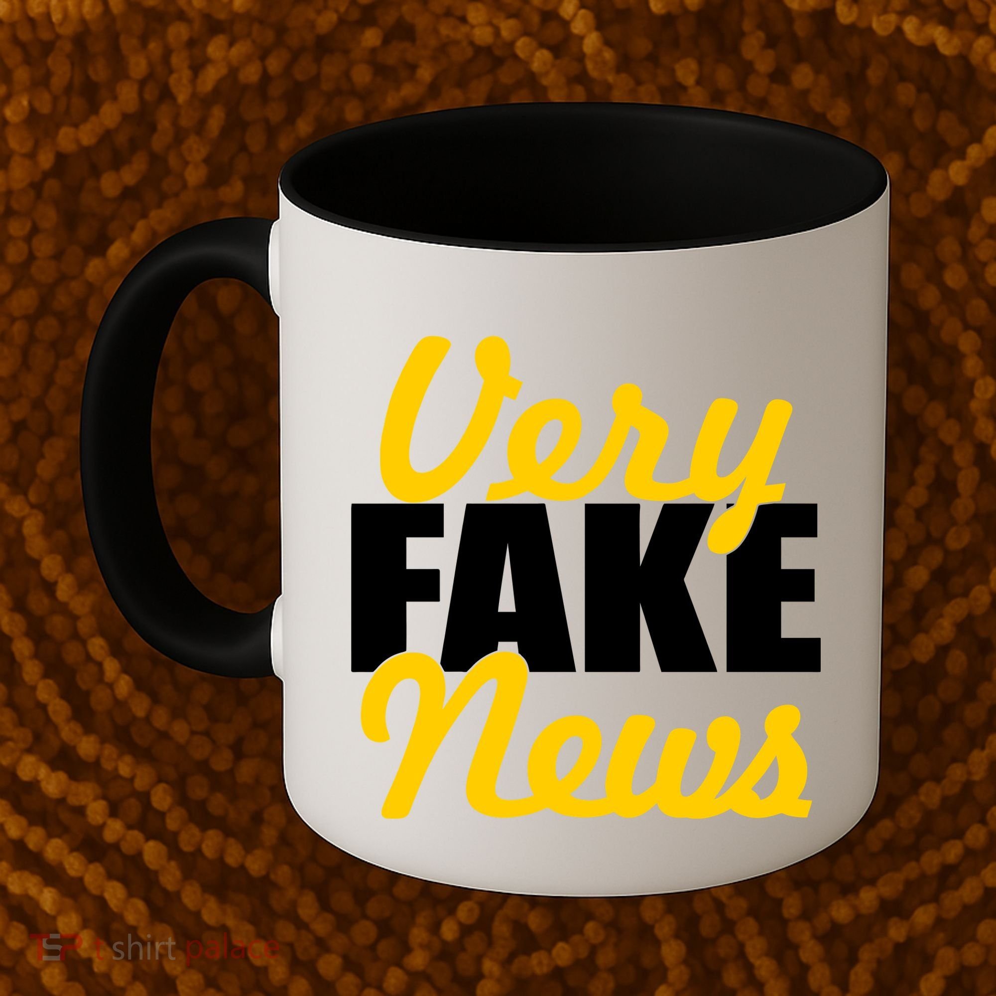 Very Fake News Black & Gold Script Coffee Mug