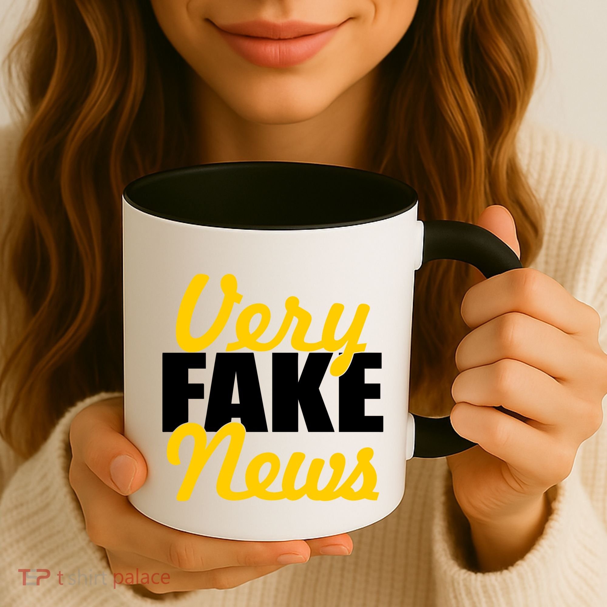 Very Fake News Black & Gold Script Coffee Mug