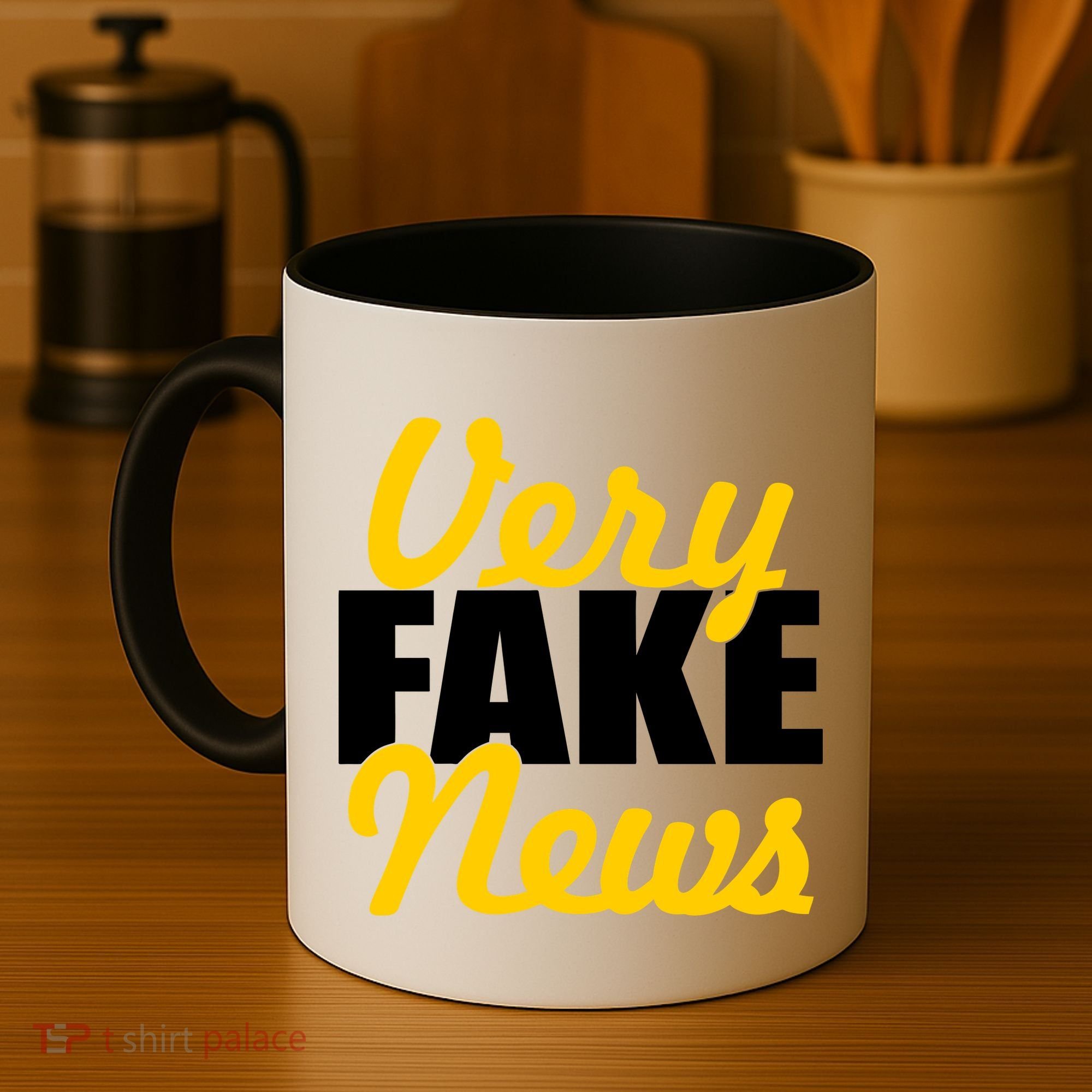 Very Fake News Black & Gold Script Coffee Mug