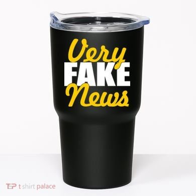 Very Fake News Black & Gold Script Tumbler