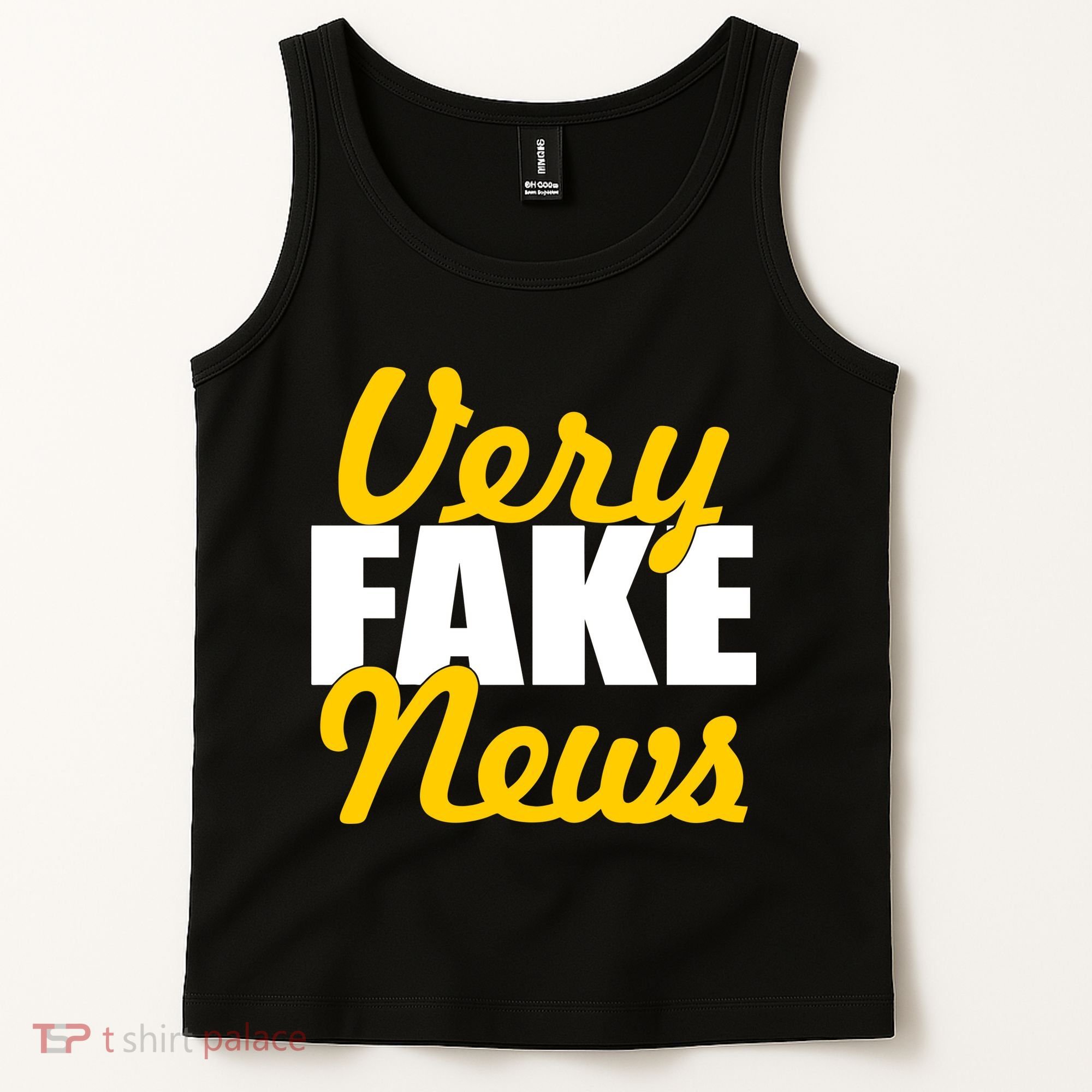 Very Fake News Black & Gold Script Tank Top