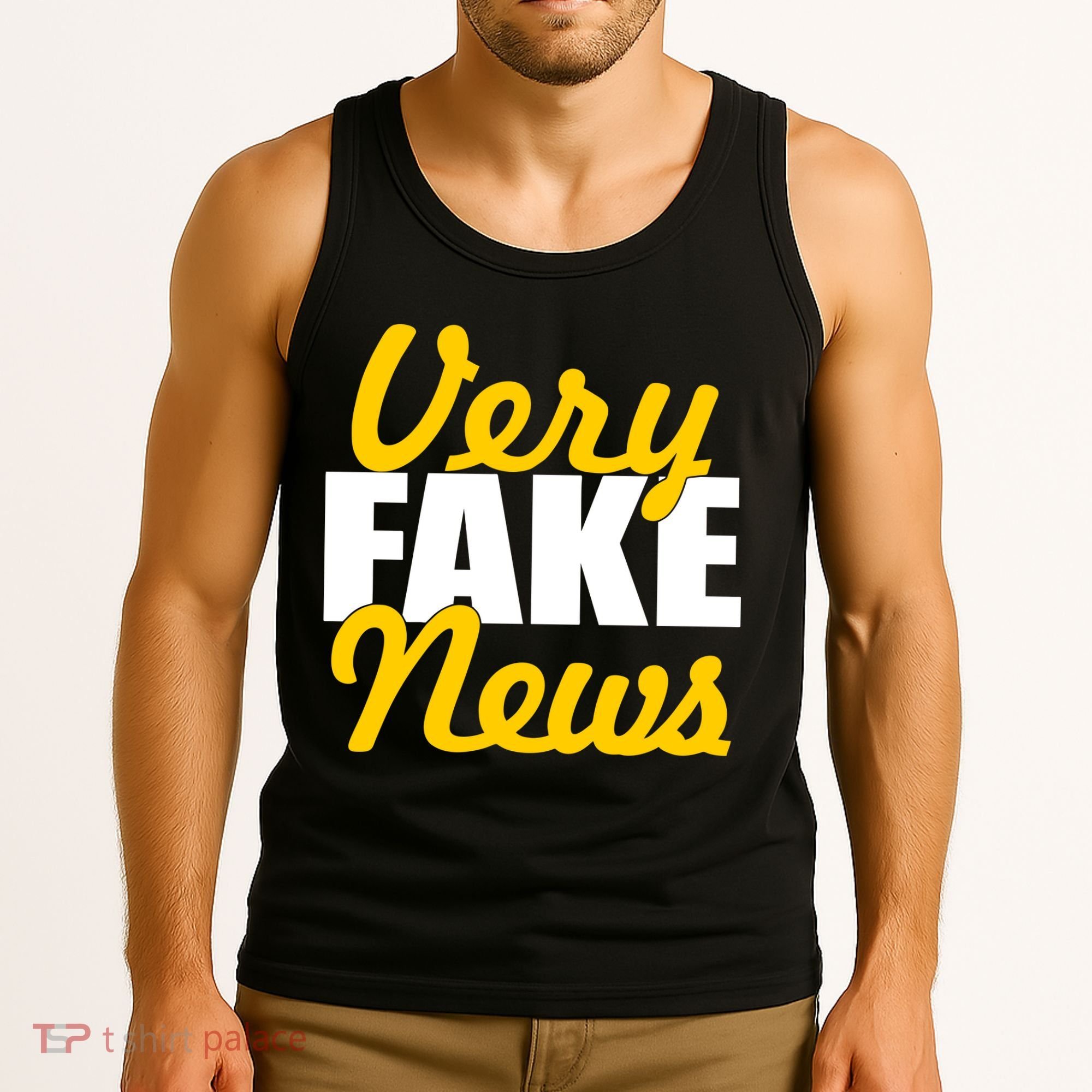 Very Fake News Black & Gold Script Tank Top