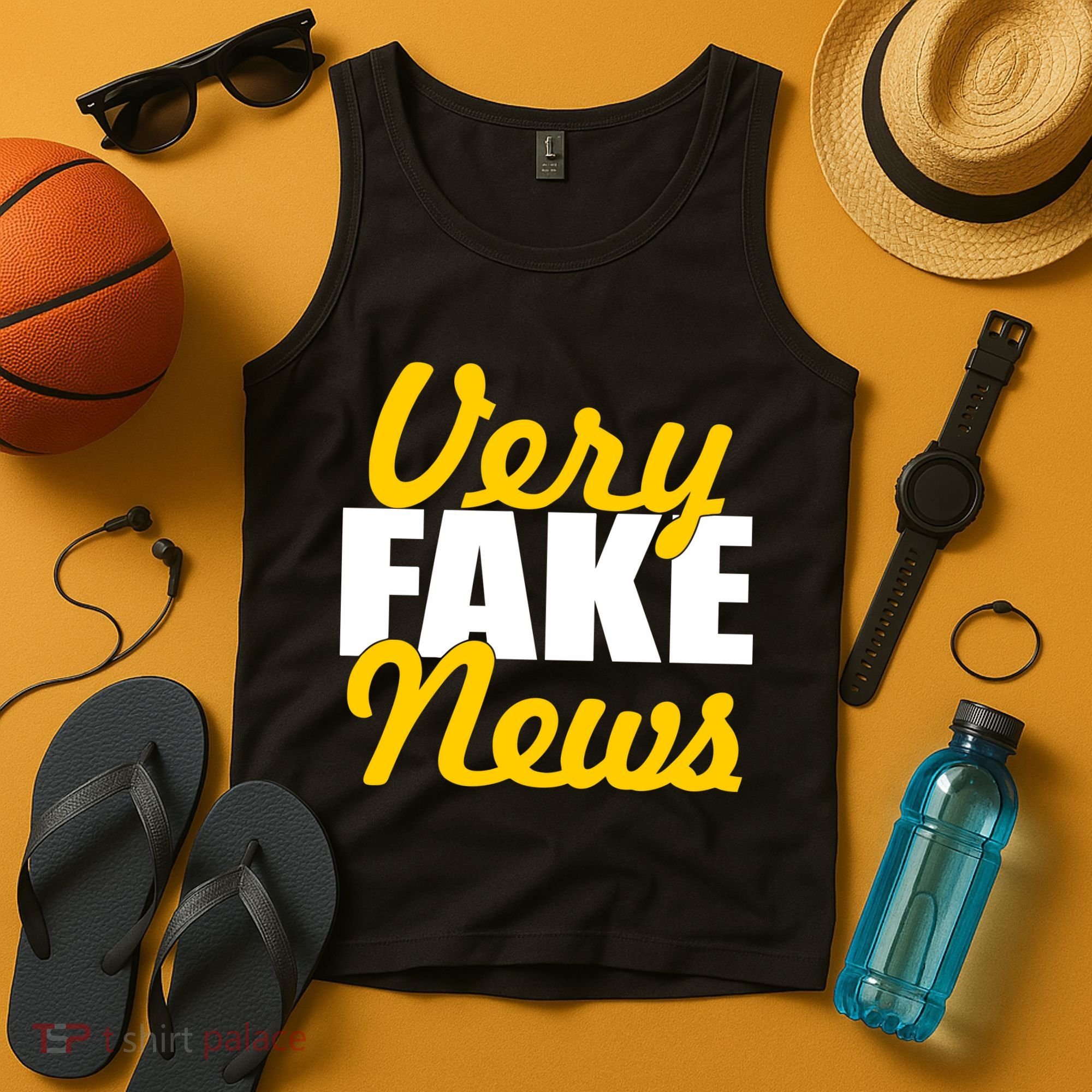 Very Fake News Black & Gold Script Tank Top