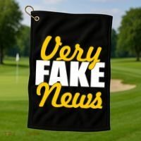 Very Fake News Black & Gold Script Golf Towel thumb 1