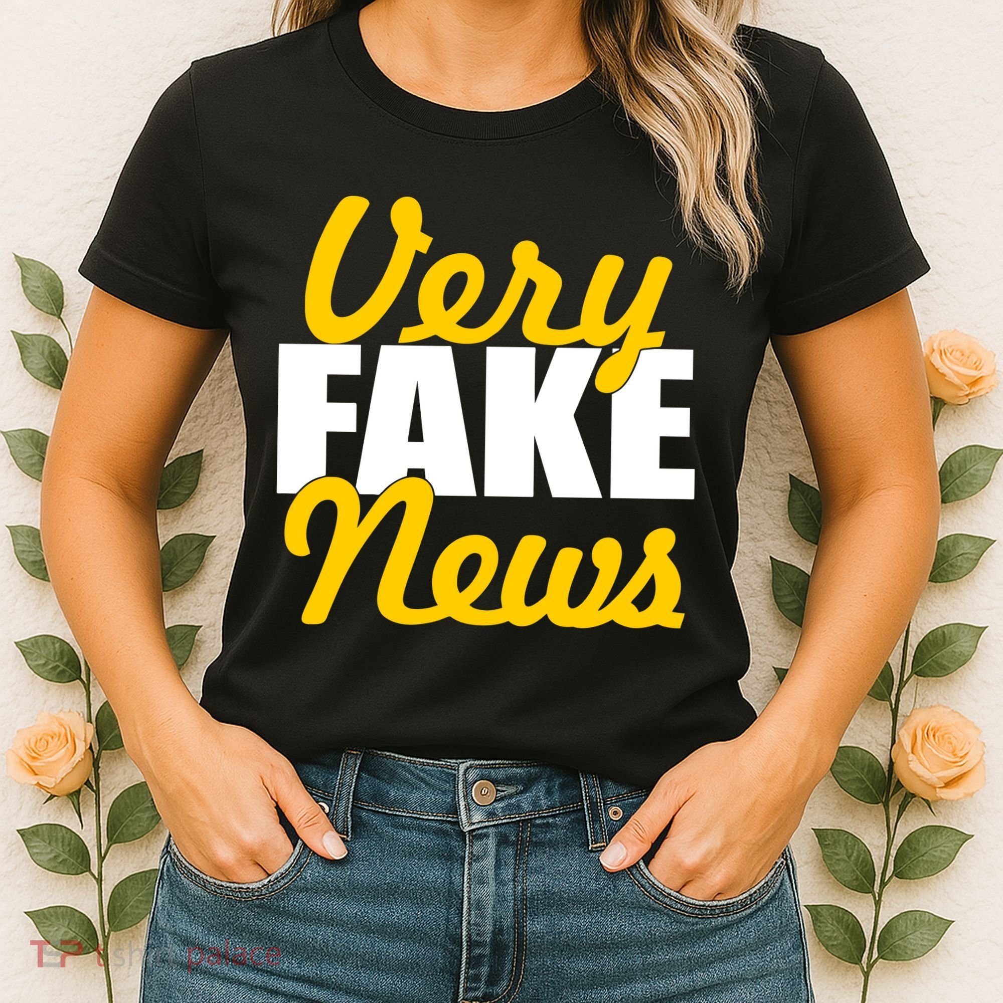 Very Fake News Black & Gold Script Women's T-Shirt