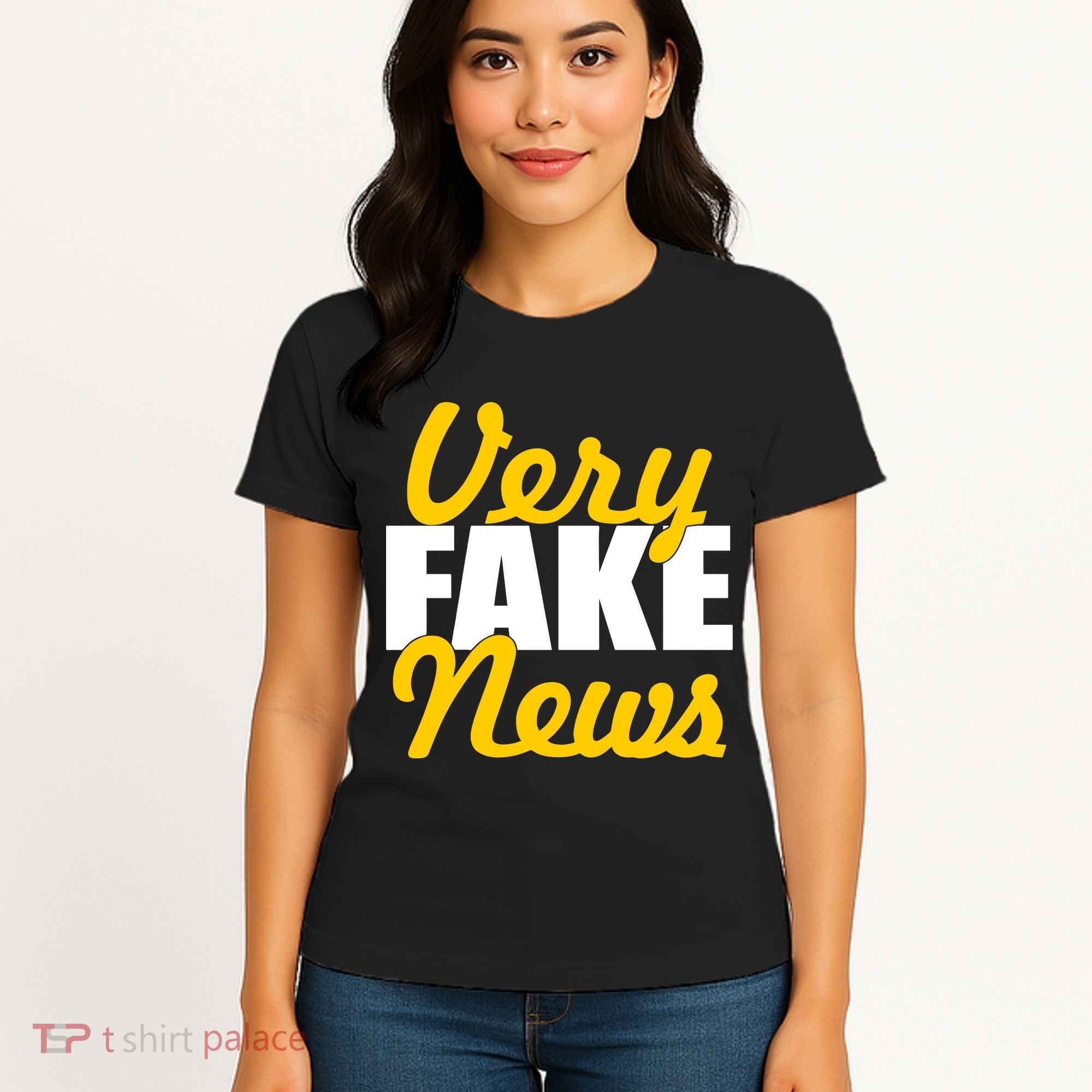 Very Fake News Black & Gold Script Women's T-Shirt