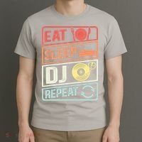 Vintage Eat Sleep DJ Repeat Disc Jockey DeeJay Retro Dj T-Shirt thumb 3
