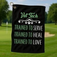 Vet Tech Trained To Serve Heal Love Golf Towel thumb 1