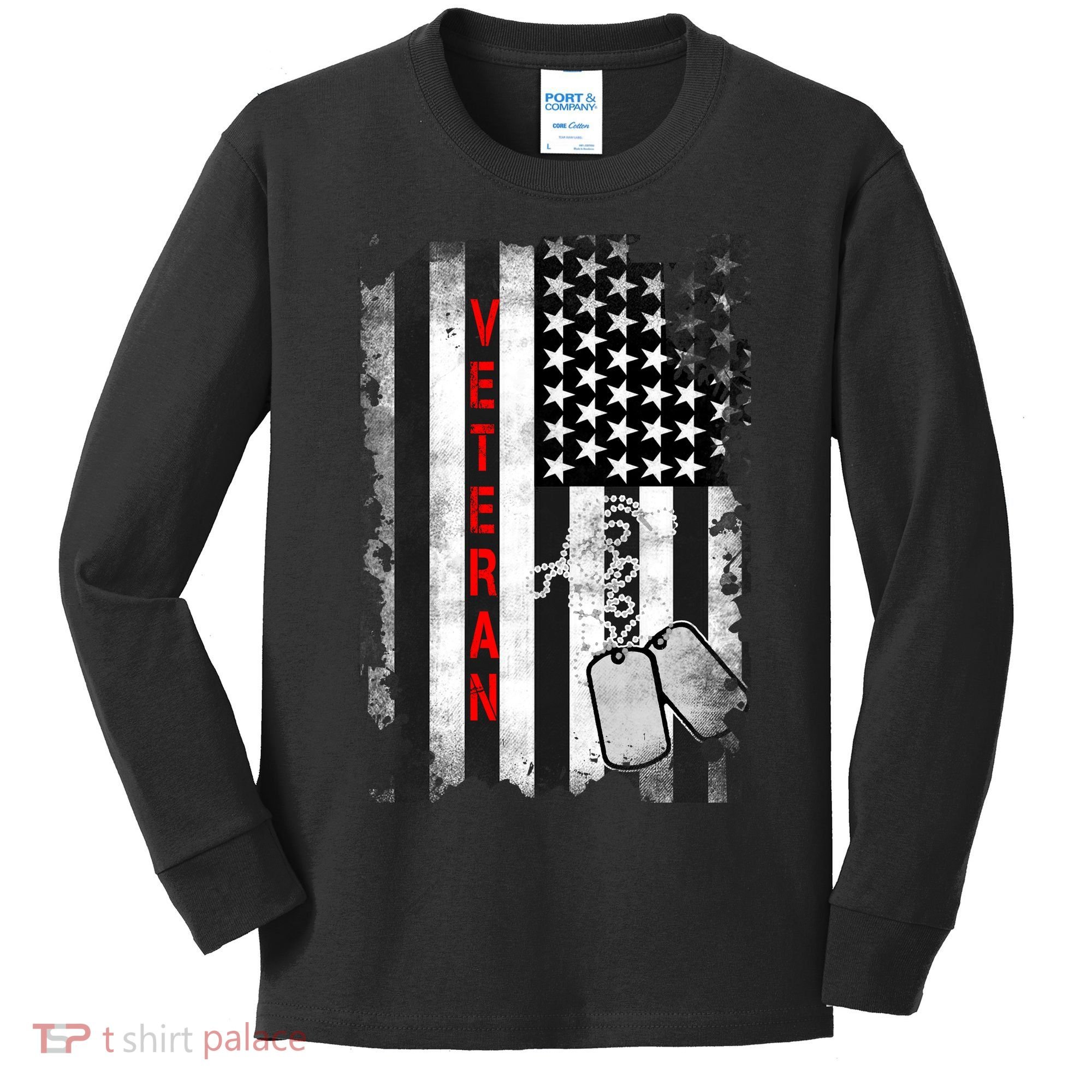 Veteran American Flag Kids Long Sleeve Shirt