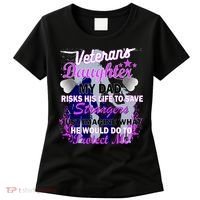 Veteran's Daughter My Dad Risks His Life Protect Me Women's T-Shirt thumb 0