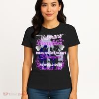 Veteran's Daughter My Dad Risks His Life Protect Me Women's T-Shirt thumb 4