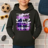 Veteran's Daughter My Dad Risks His Life Protect Me Kids Hoodie thumb 2