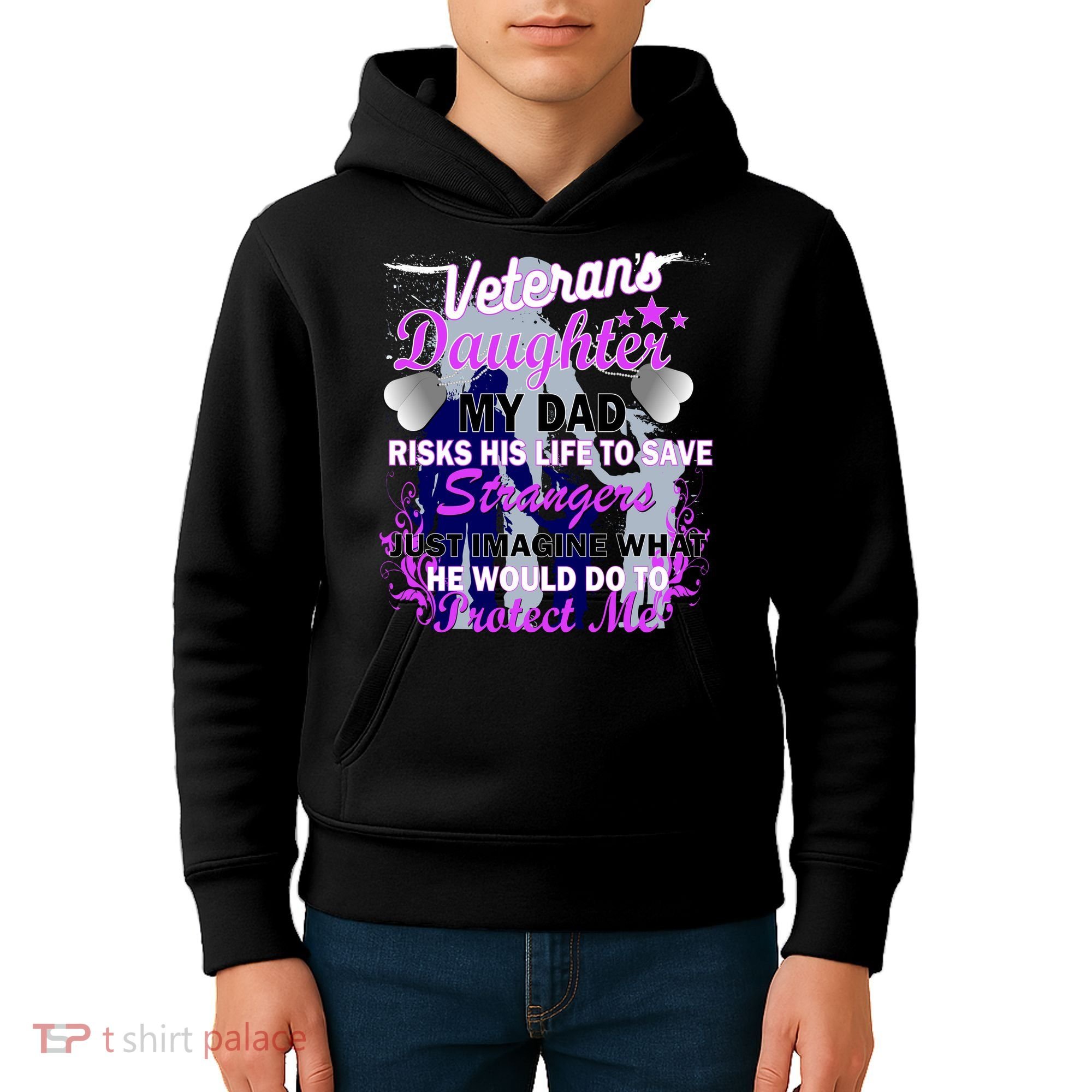 Veteran's Daughter My Dad Risks His Life Protect Me Kids Hoodie