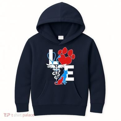 Veterinarian Love Cat and Dog Kids Hoodie