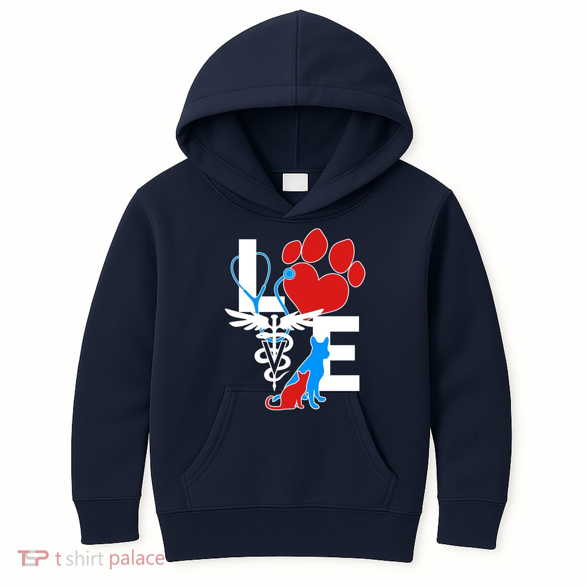 Veterinarian Love Cat and Dog Kids Hoodie
