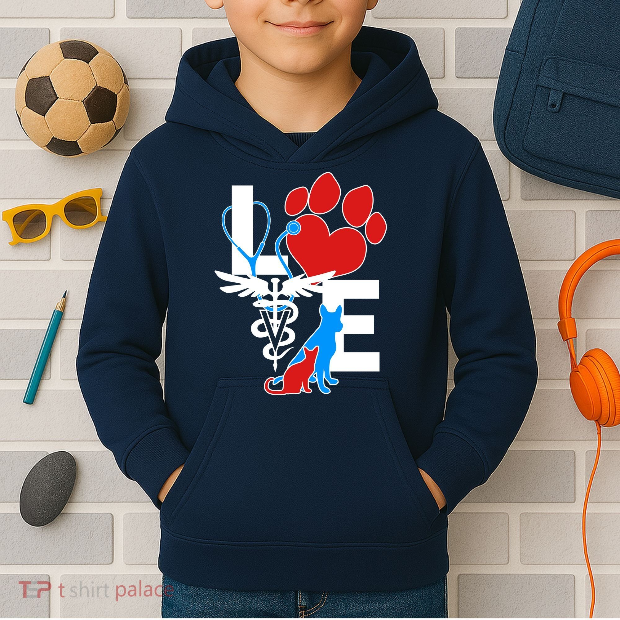 Veterinarian Love Cat and Dog Kids Hoodie