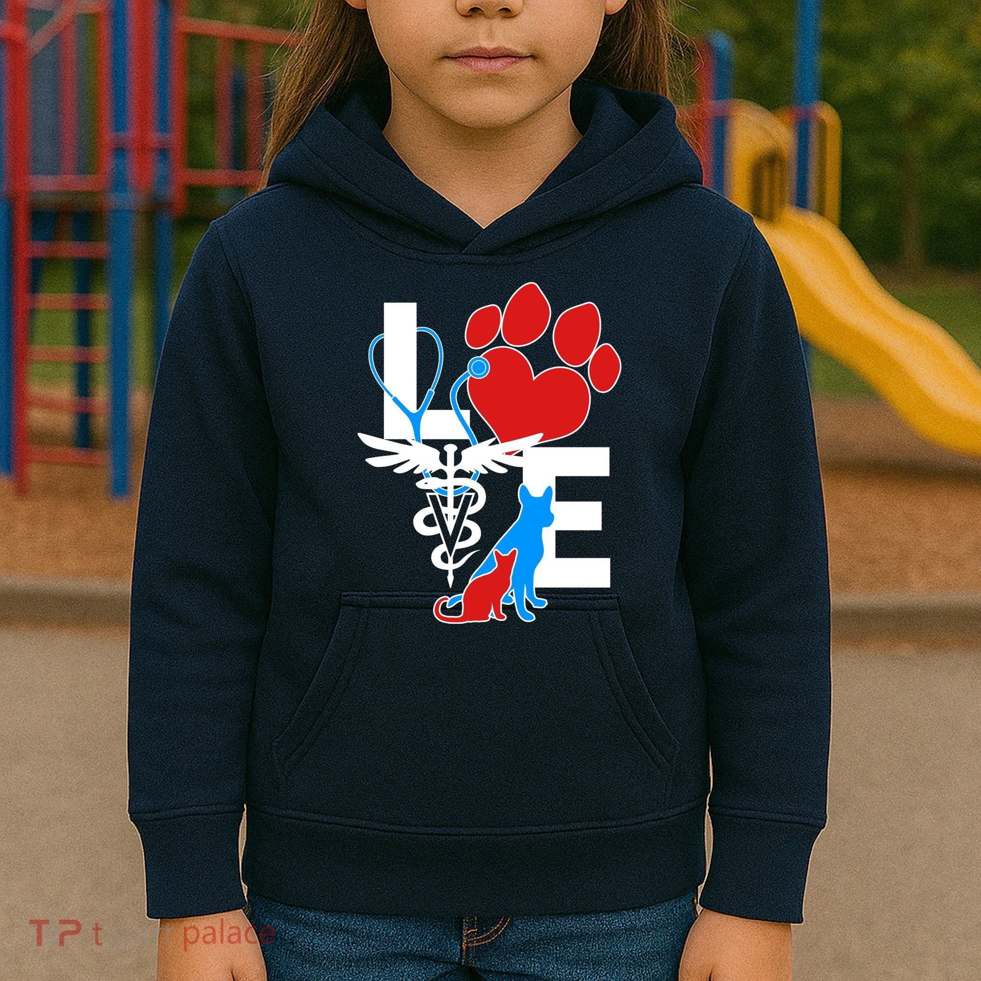 Veterinarian Love Cat and Dog Kids Hoodie