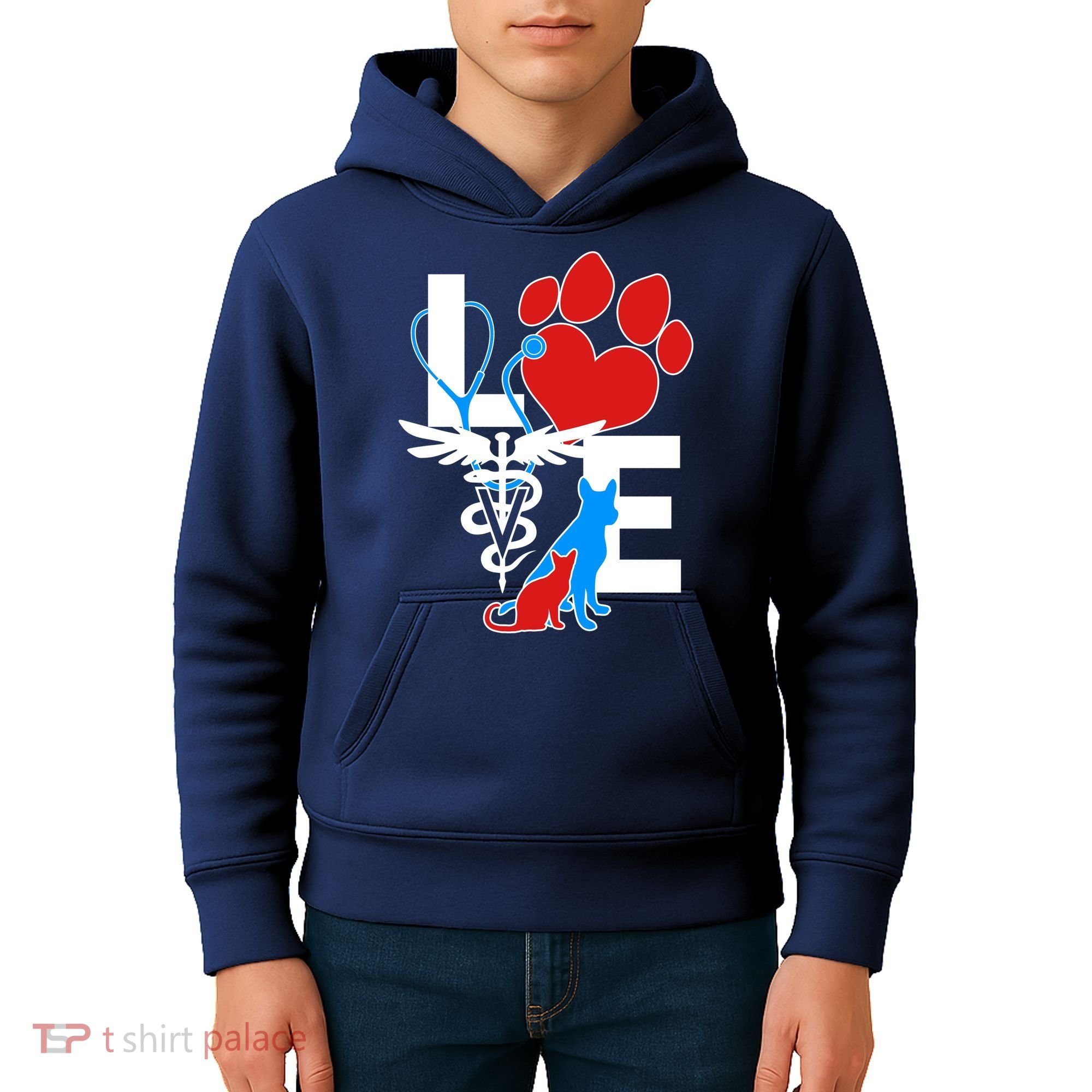 Veterinarian Love Cat and Dog Kids Hoodie
