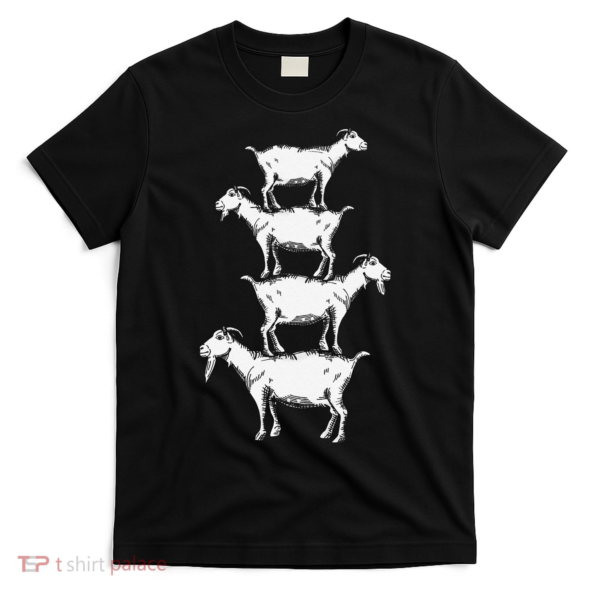 Vintage Four Buck Goats Over Each Other Farmer Goat Lovers T-Shirt