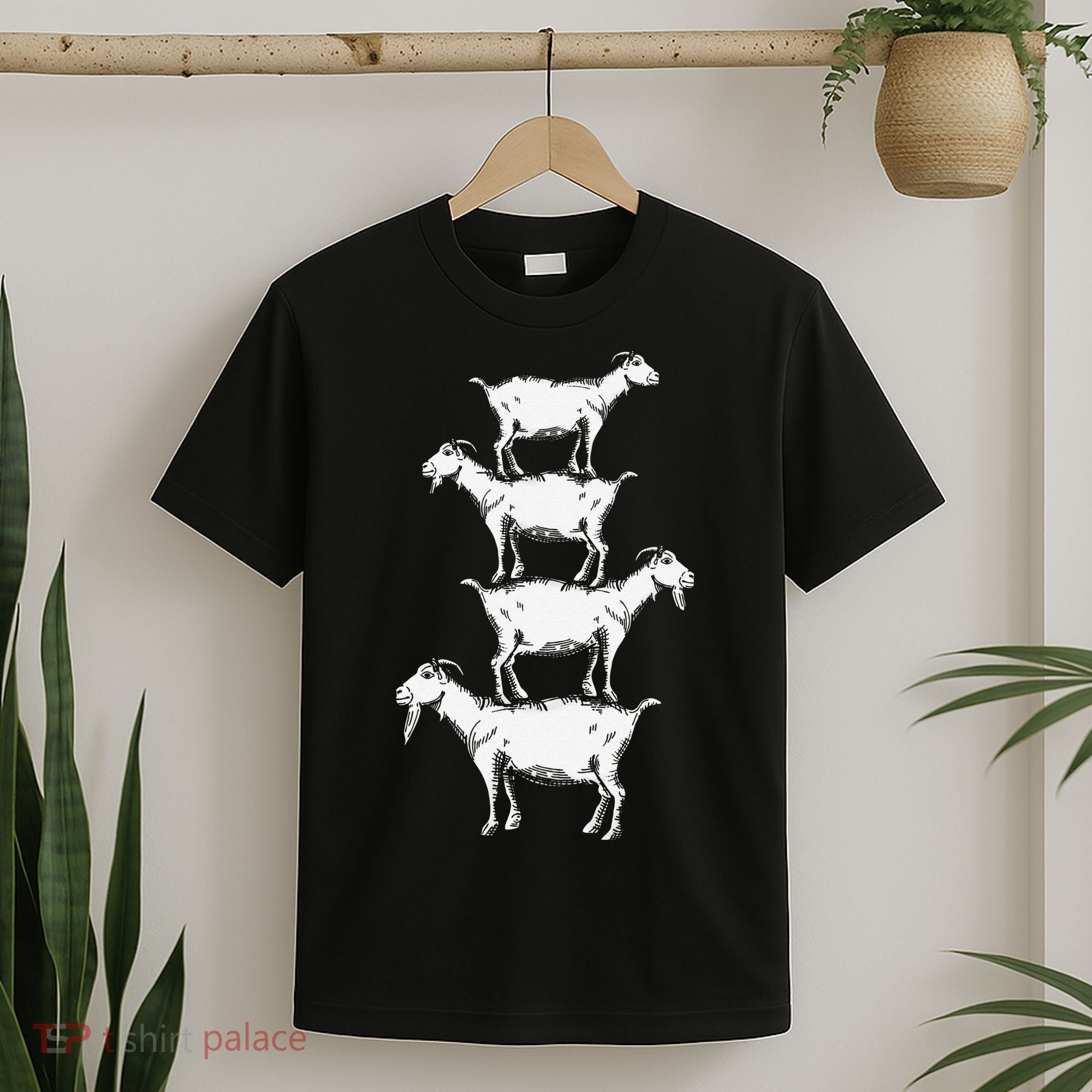 Vintage Four Buck Goats Over Each Other Farmer Goat Lovers T-Shirt