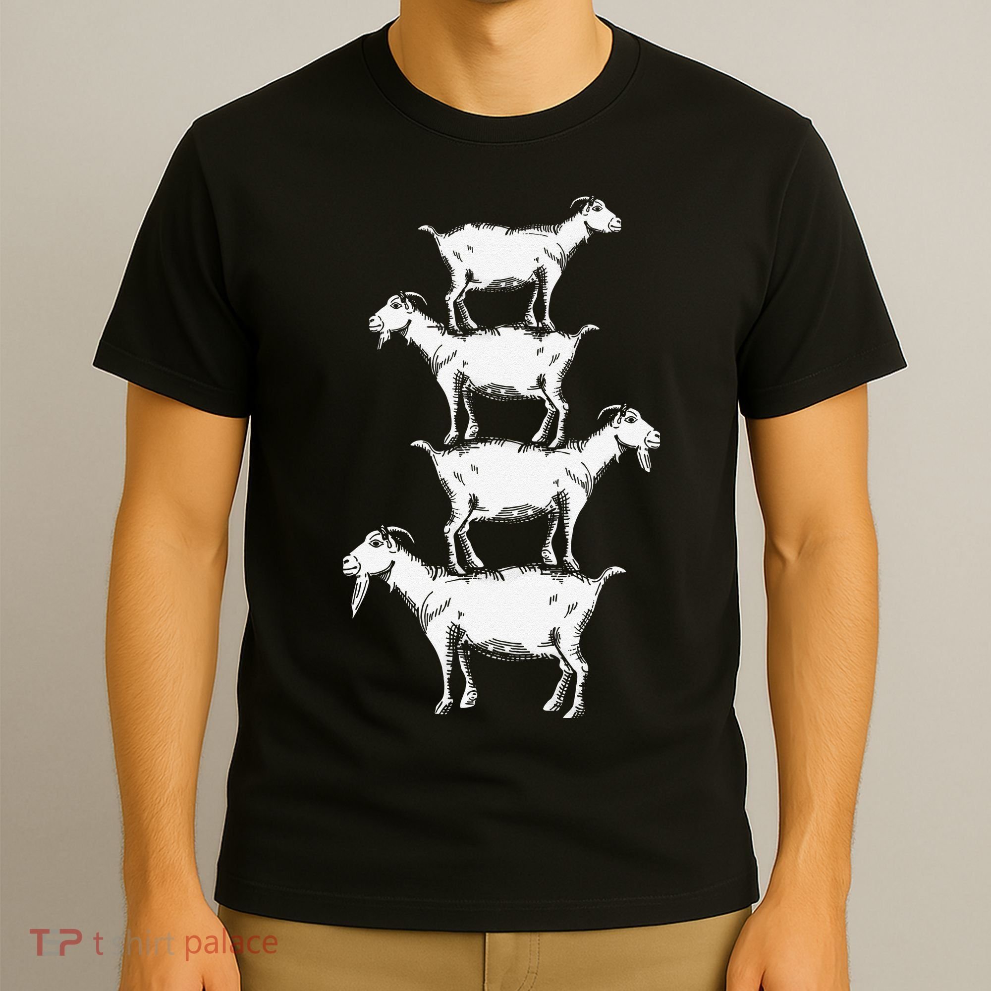 Vintage Four Buck Goats Over Each Other Farmer Goat Lovers T-Shirt