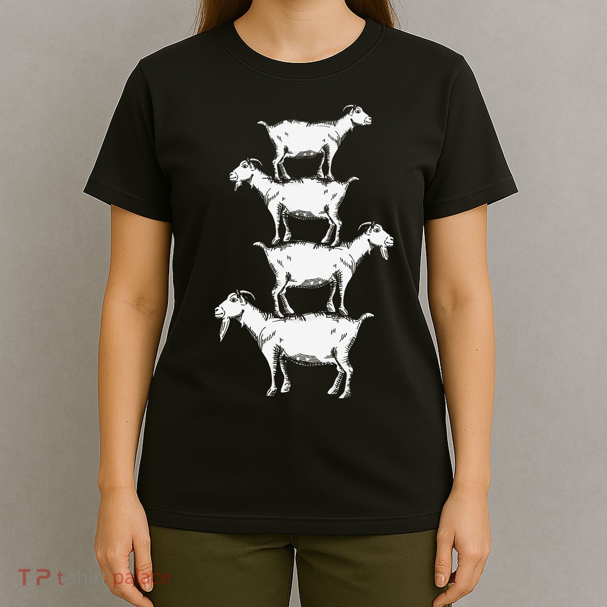 Vintage Four Buck Goats Over Each Other Farmer Goat Lovers T-Shirt