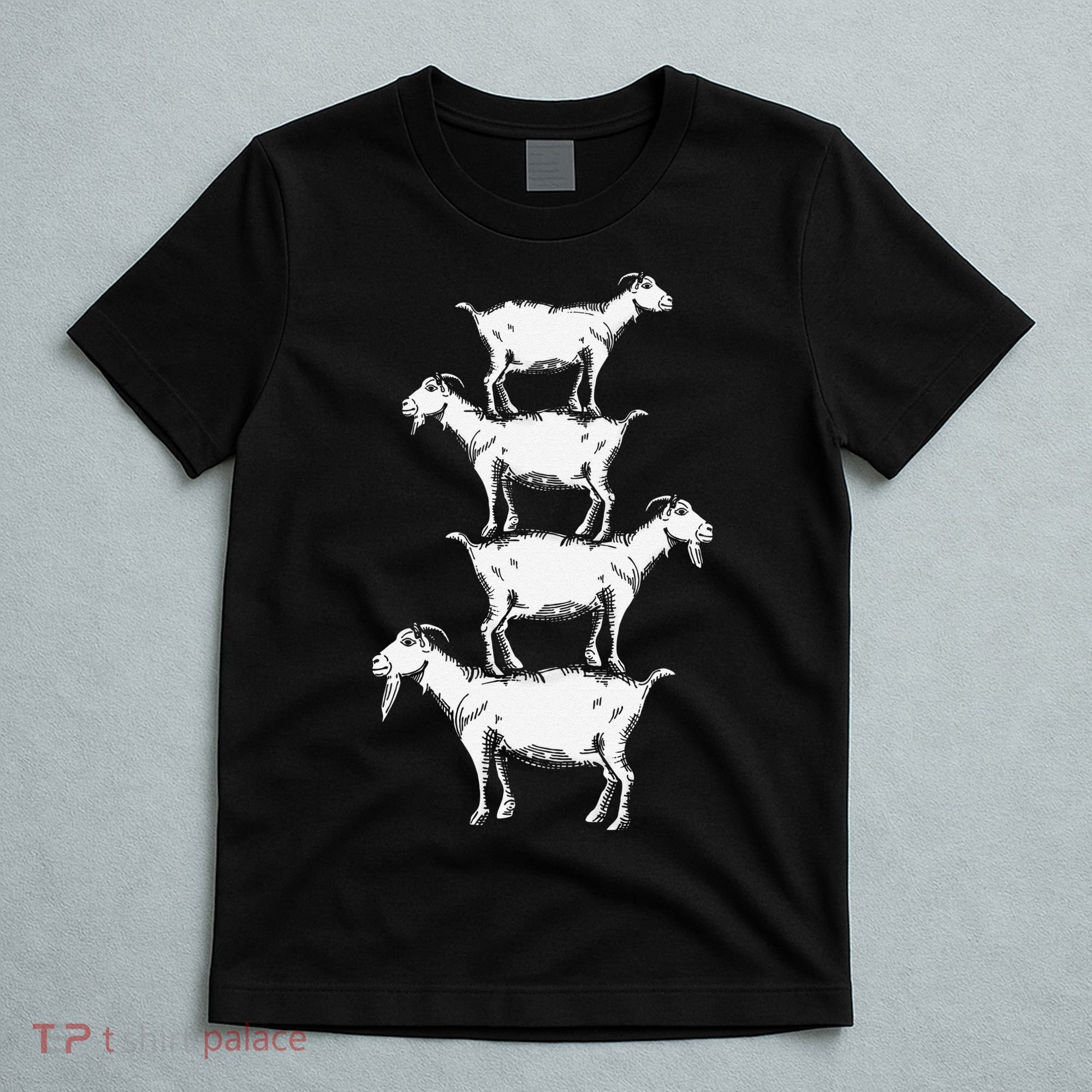 Vintage Four Buck Goats Over Each Other Farmer Goat Lovers T-Shirt