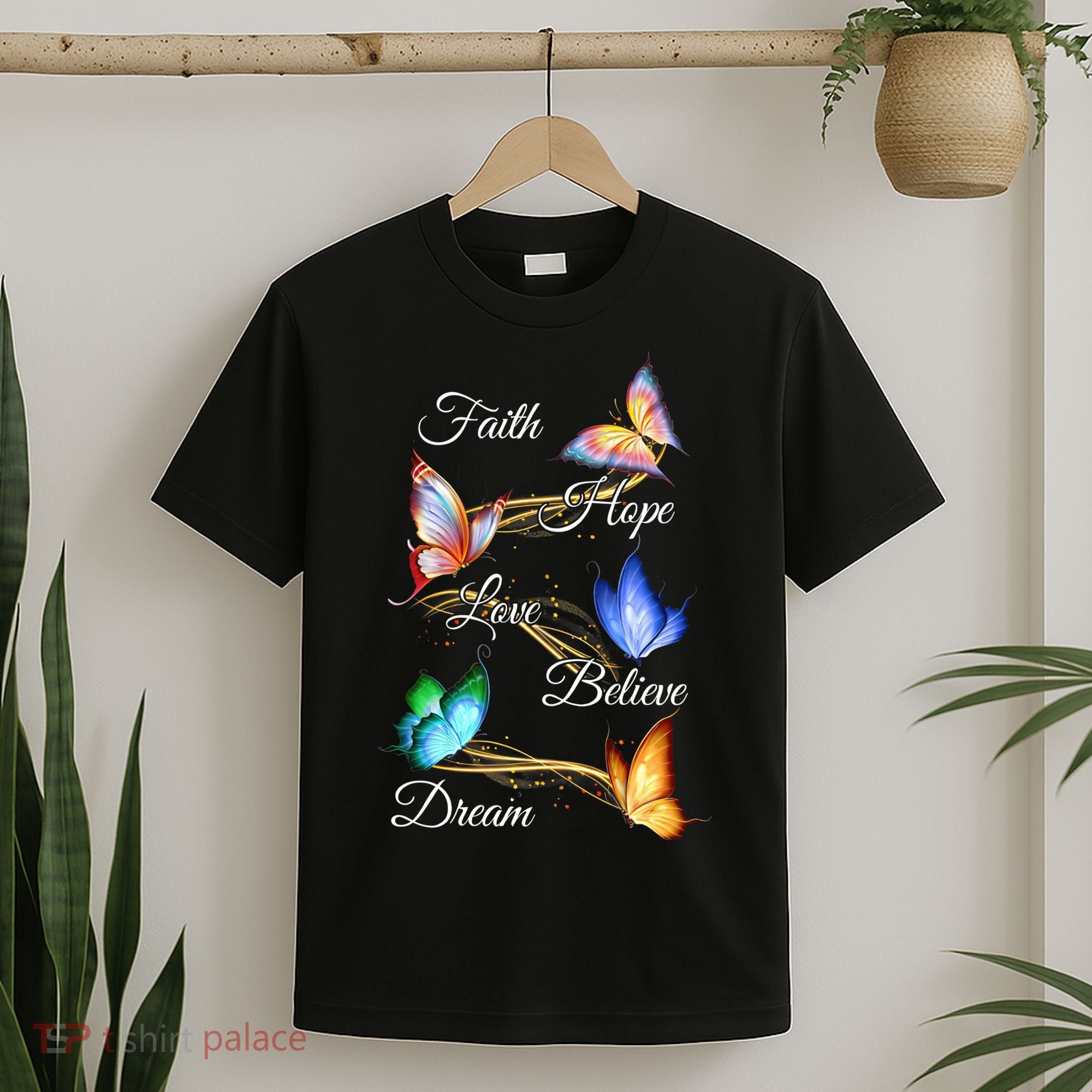 Vintage Faith Cross Hope Love Sunflower Butterfly Christian T-Shirt
