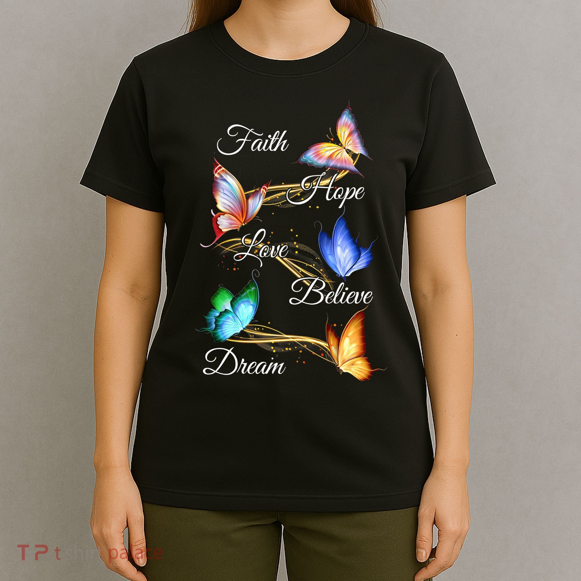 Vintage Faith Cross Hope Love Sunflower Butterfly Christian T-Shirt