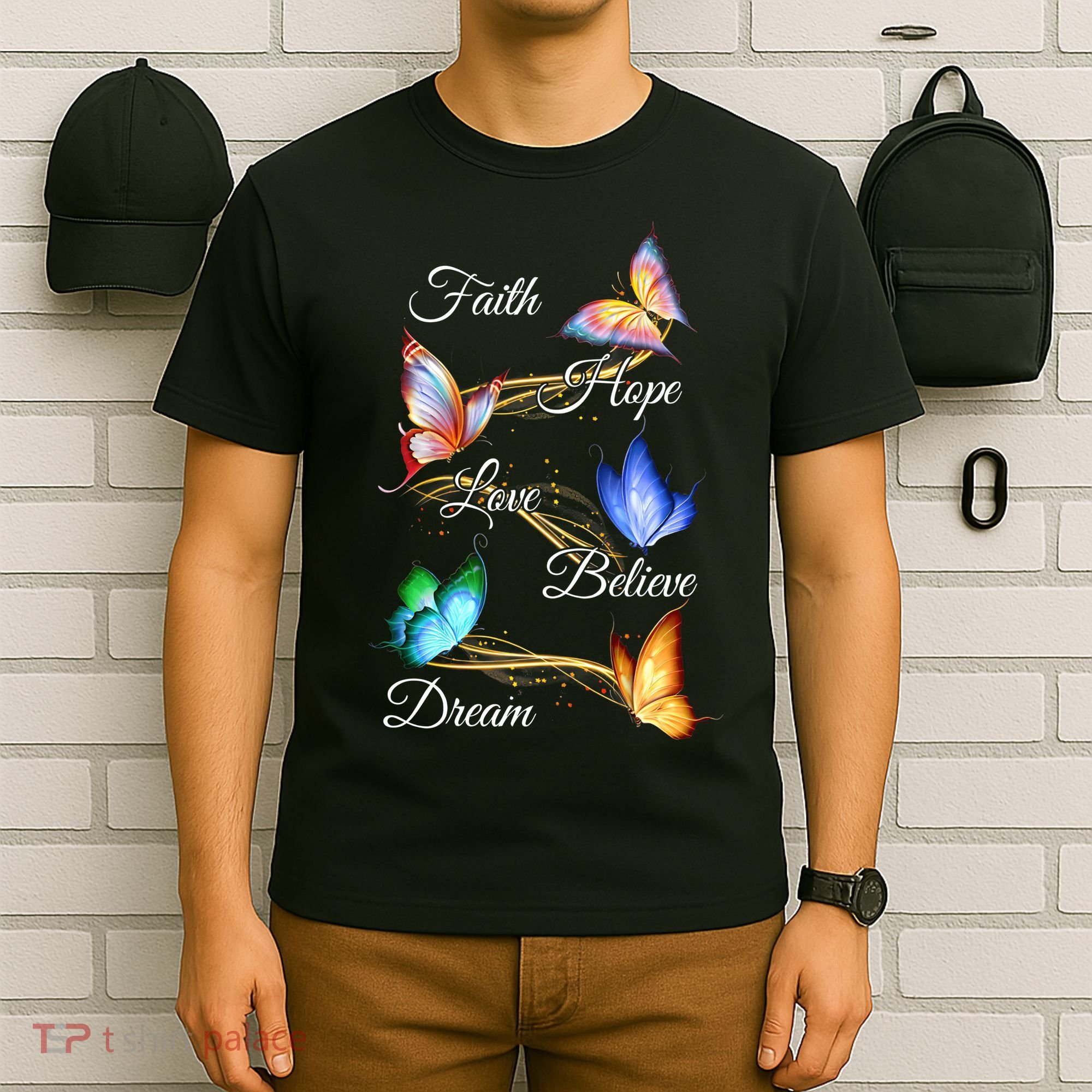 Vintage Faith Cross Hope Love Sunflower Butterfly Christian T-Shirt