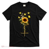 Vintage Faith Cross Sunflower Butterflies Flowers Christians T-Shirt thumb 0