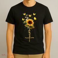Vintage Faith Cross Sunflower Butterflies Flowers Christians T-Shirt thumb 3