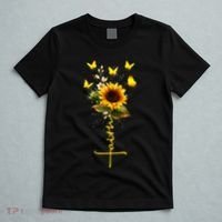 Vintage Faith Cross Sunflower Butterflies Flowers Christians T-Shirt thumb 5
