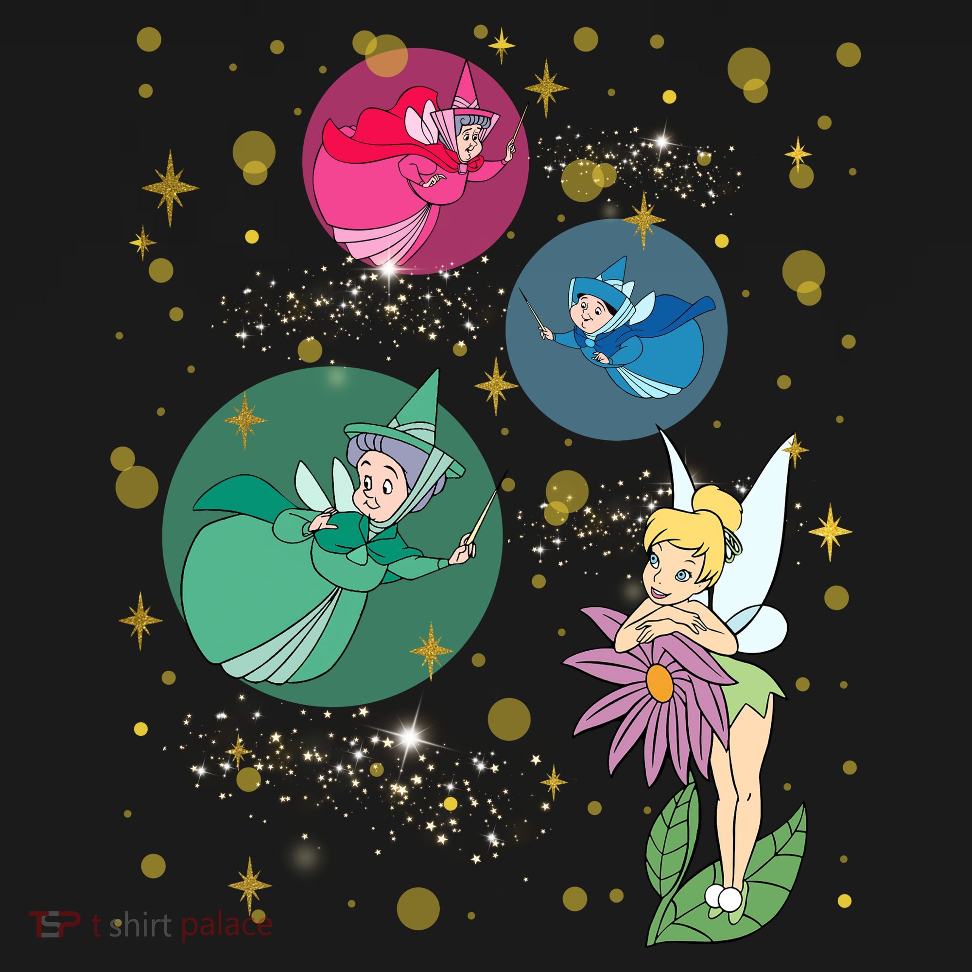 Vintage Fairies Characters Group Flora Fauna Merryweather T-Shirt