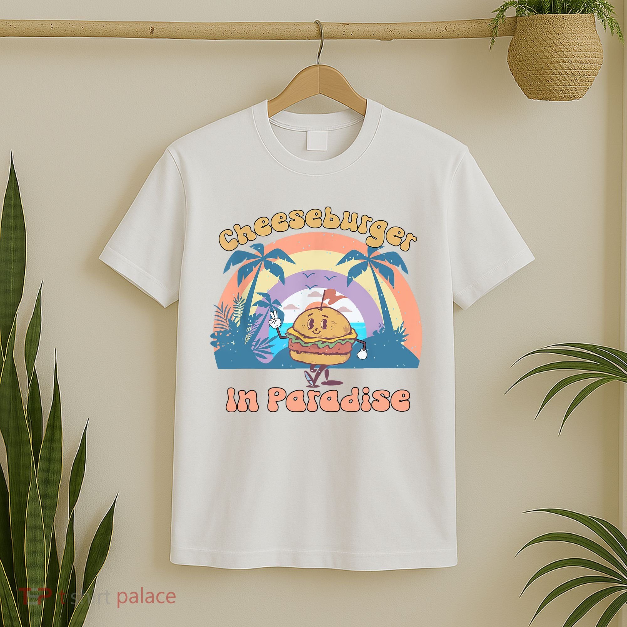 Vintage Funny Cheeseburger In Paradise Summer Vacation Vibe T-Shirt