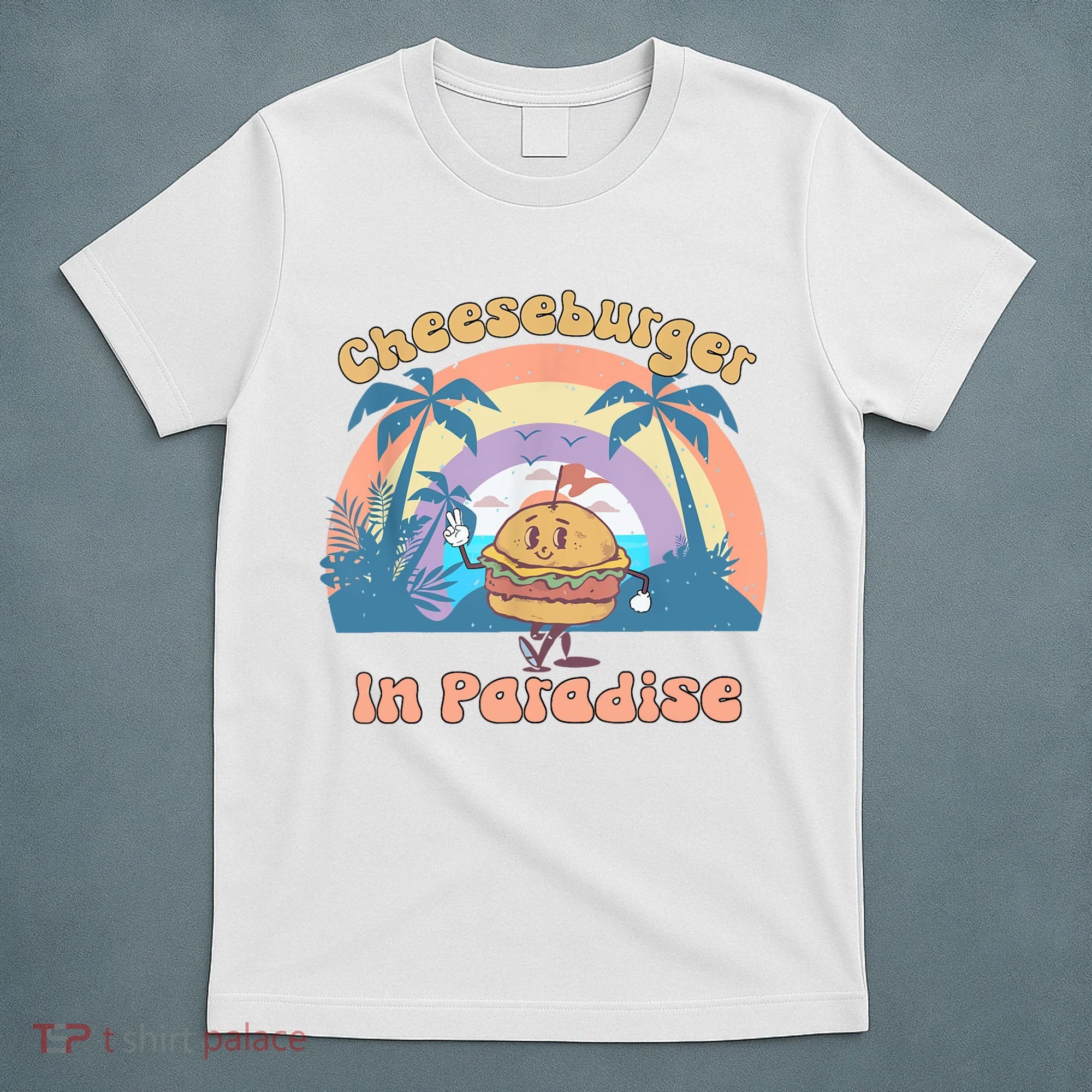 Vintage Funny Cheeseburger In Paradise Summer Vacation Vibe T-Shirt