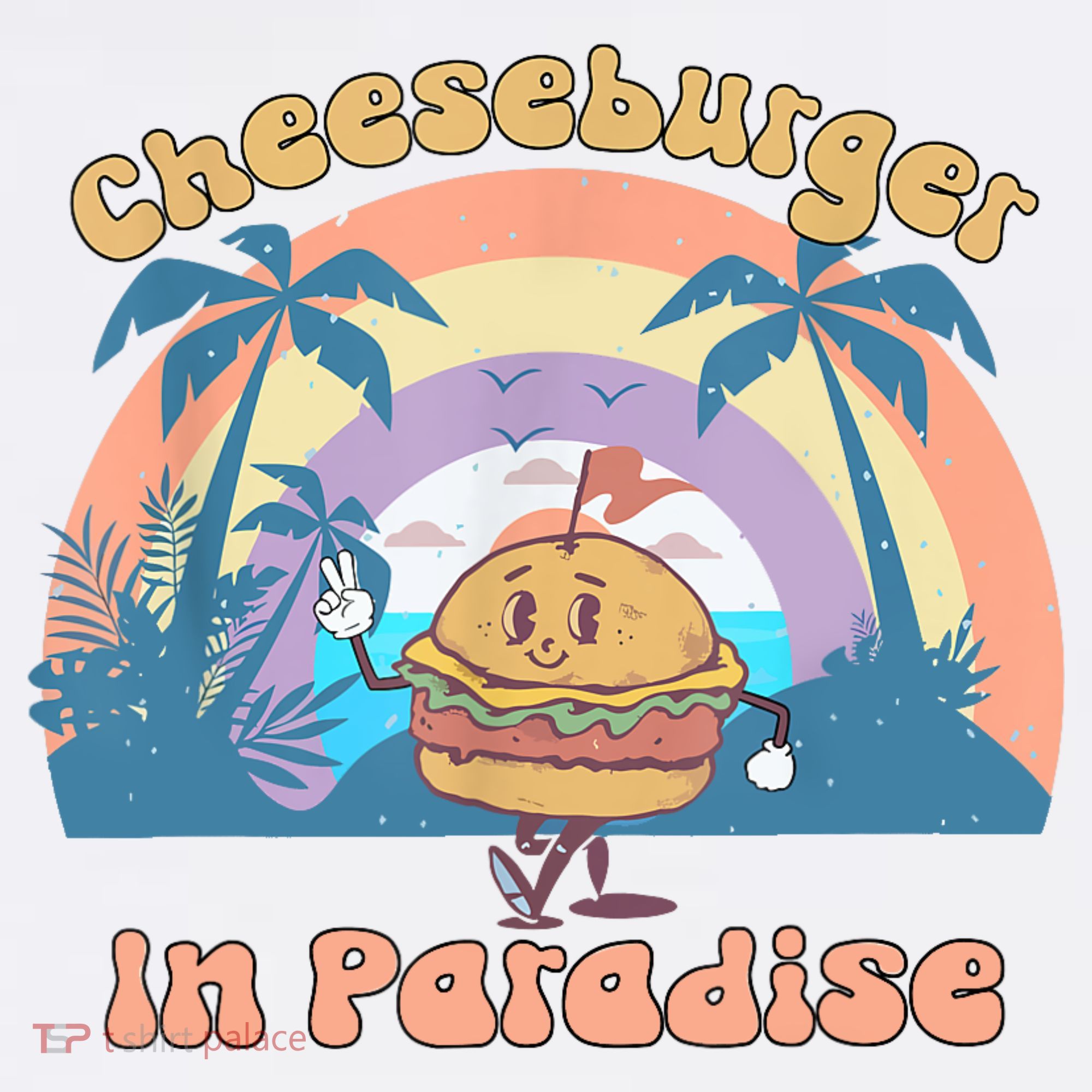 Vintage Funny Cheeseburger In Paradise Summer Vacation Vibe T-Shirt
