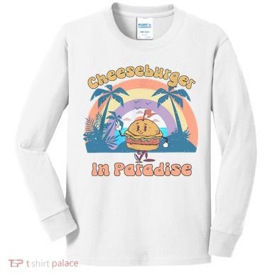 Vintage Funny Cheeseburger In Paradise Summer Vacation Vibe Kids Long Sleeve Shirt