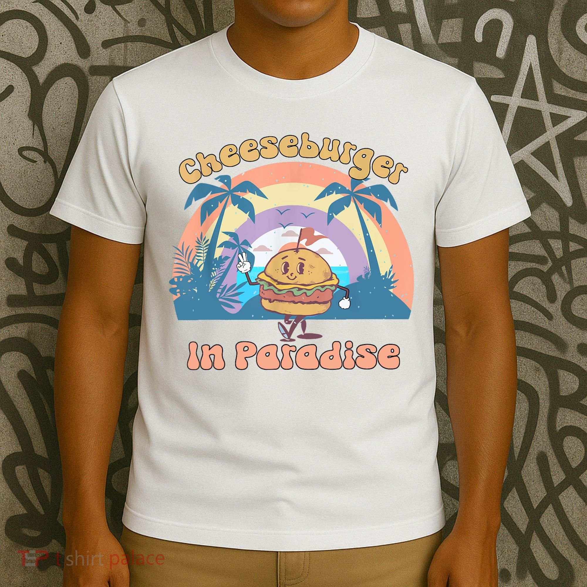 Vintage Funny Cheeseburger In Paradise Summer Vacation Vibe T-Shirt